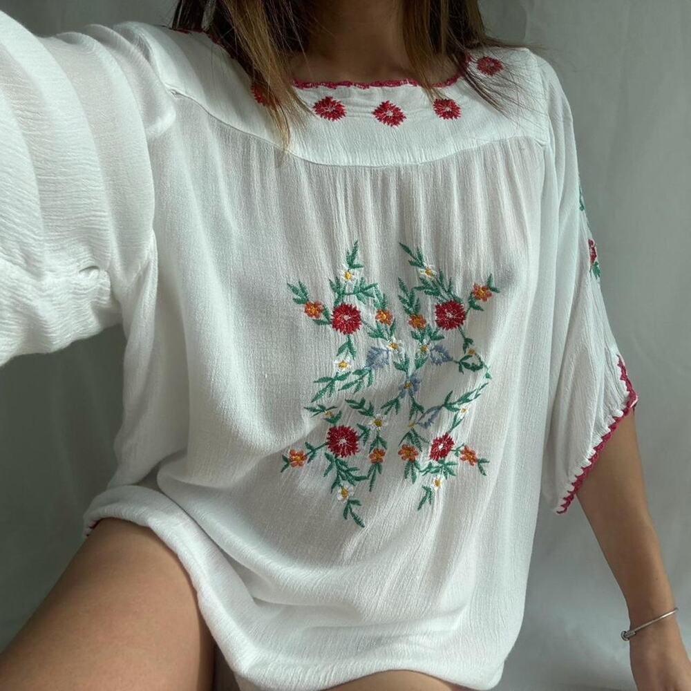 White embroidered cotton blouse with